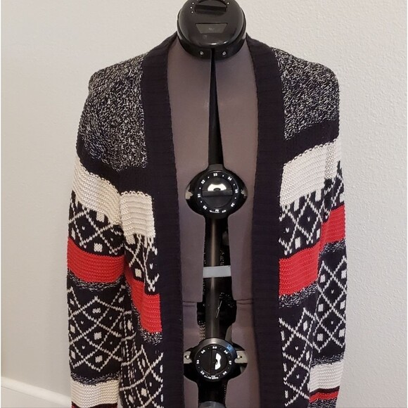 St Johns Bay Cardigan Women's Small Black Red Cream Sweater Coat Heavy Weight - Picture 3 of 6